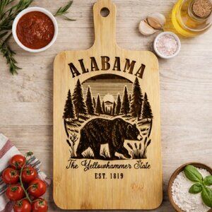 Custom Laser Engraved Bamboo Cutting Board - 15.5 X 7.6 Inch -Alabama Images